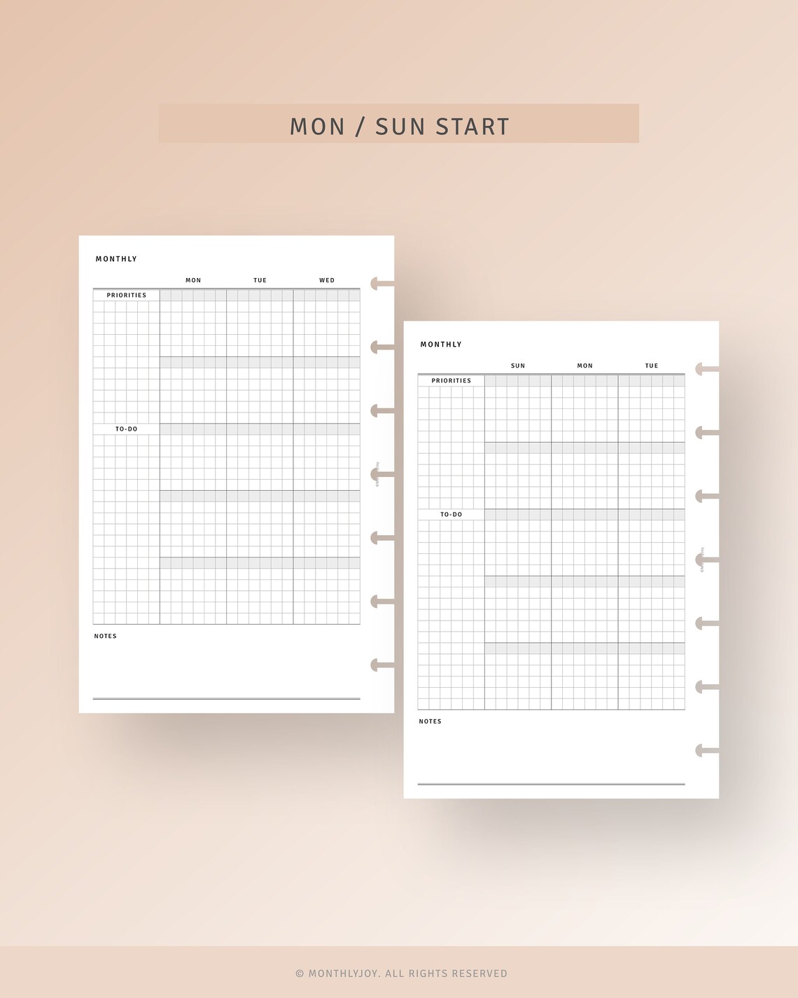 Month on 2 Pages Printable HP Mini Binder Inserts, Blank Monthly ...