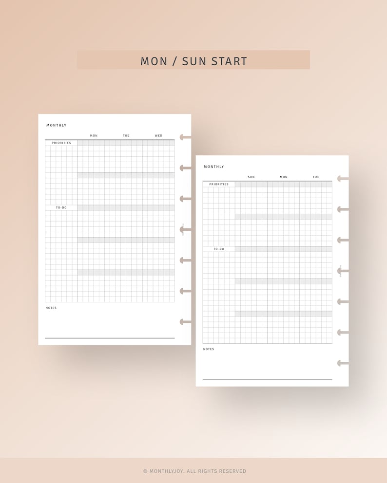 Month on 2 Pages Printable HP Mini Binder Inserts, Blank Monthly ...