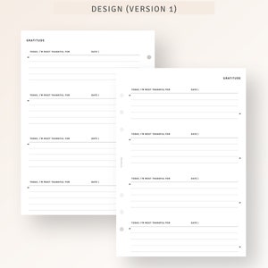 Pu&ograve; includere: Un diario di gratitudine stampabile con un design semplice. Il diario ha uno schema di colori bianco e nero e include il testo "GRATITUDE" e "TODAY, I'M MOST THANKFUL FOR".