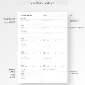 Mindful Eating Food Journal Printable A4/letter Food Sensitivities Log ...