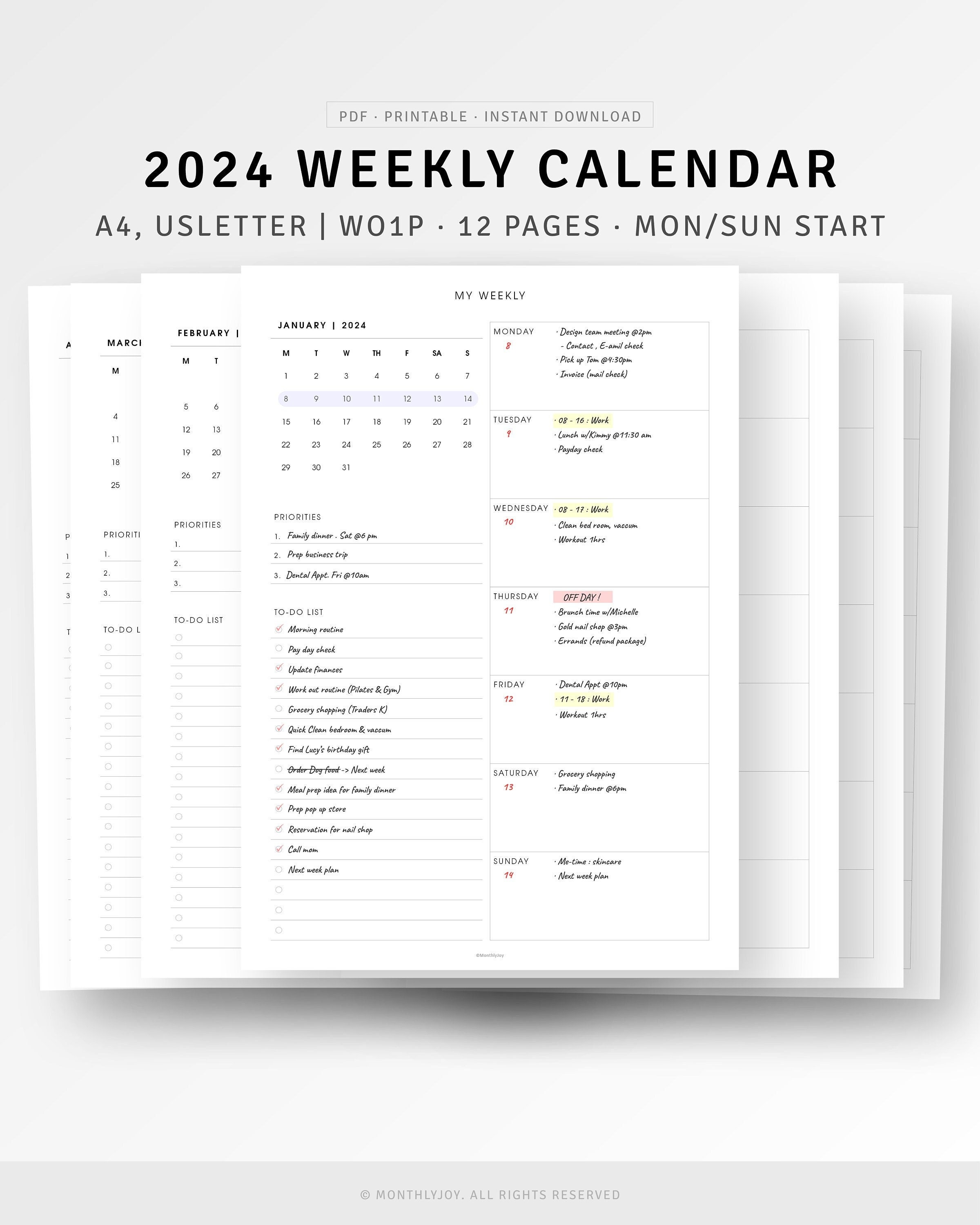 2024 Planner Refills - One Page Per Day Daily ＆ Monthly Planner, January  2024 -December 2024, Prioritized, To-Do List, Notes, Appointment Schedule