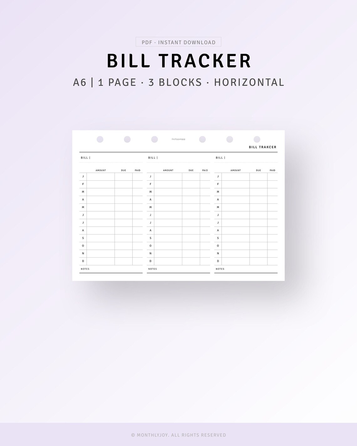 A6 Bill Tracker Printable Planner Inserts Payment Reminder | Etsy