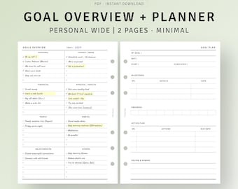 Plantilla para establecer metas de vida, insertos personalizados, hoja de trabajo imprimible para la definición de objetivos, tablero de visión, seguimiento del progreso de los objetivos, descarga instantánea en PDF.