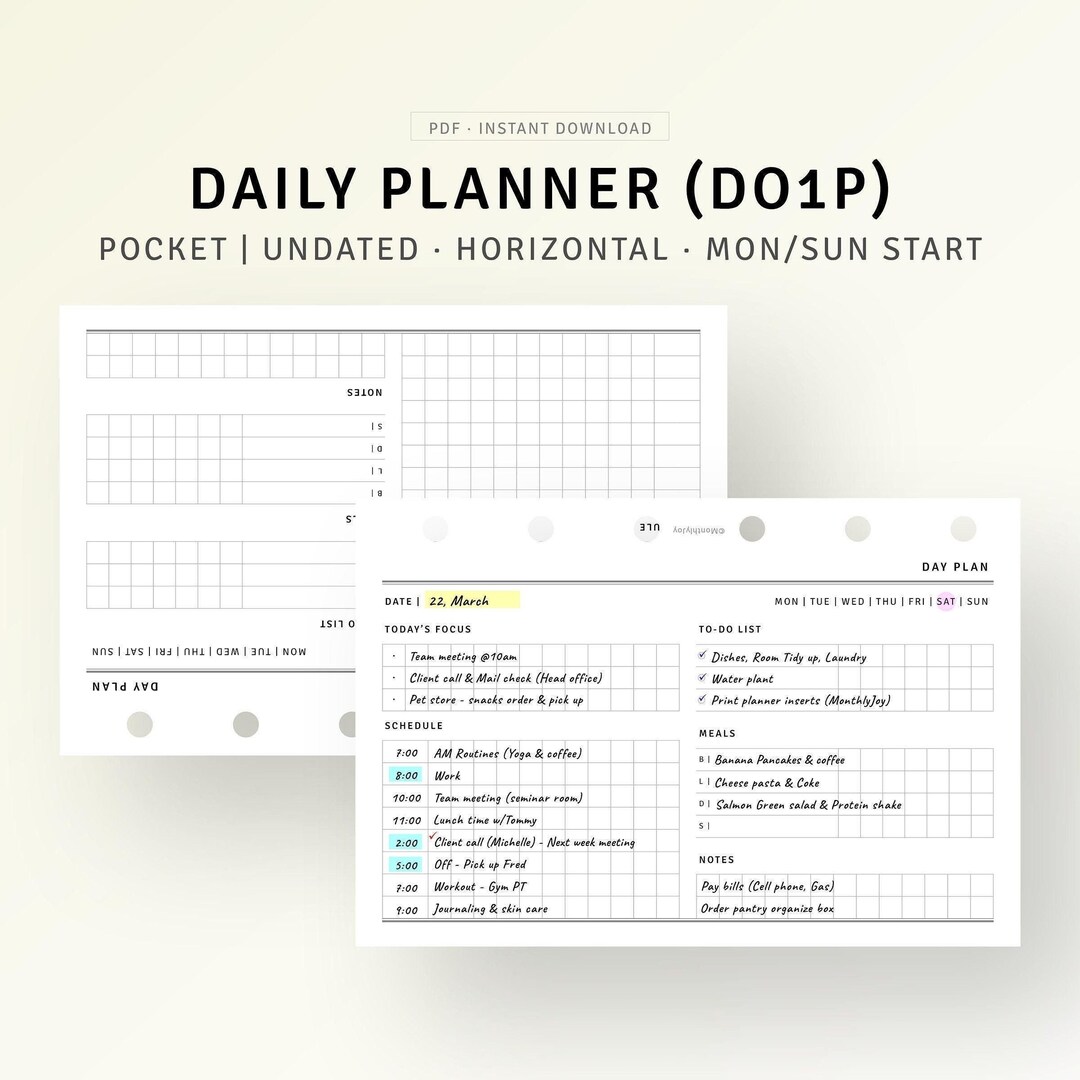Undated Daily Planner Pocket Size Inserts Printable Hobo Style Daily ...