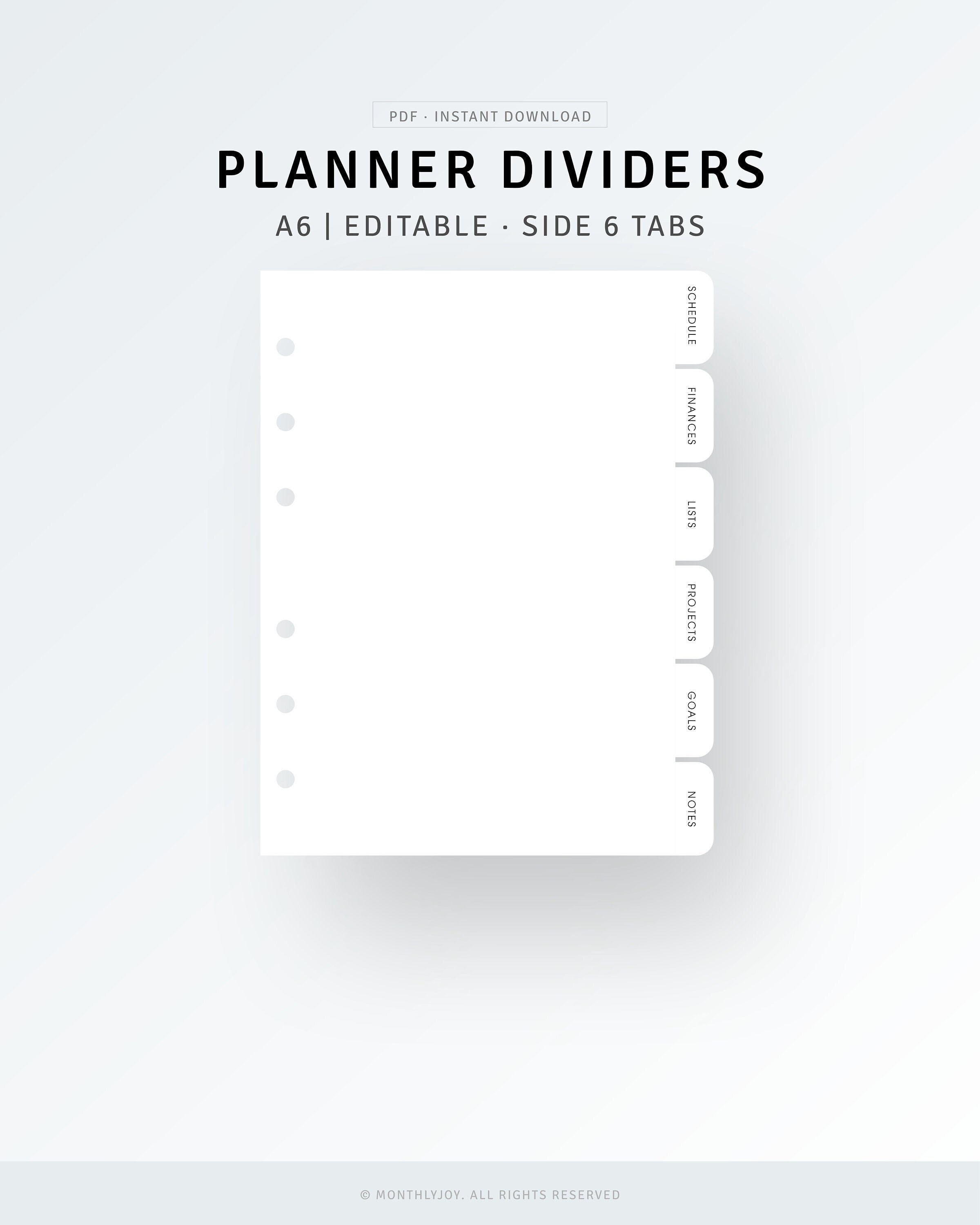 A6 Inserts Planner Dividers Printable Dividers Side Tab - Etsy