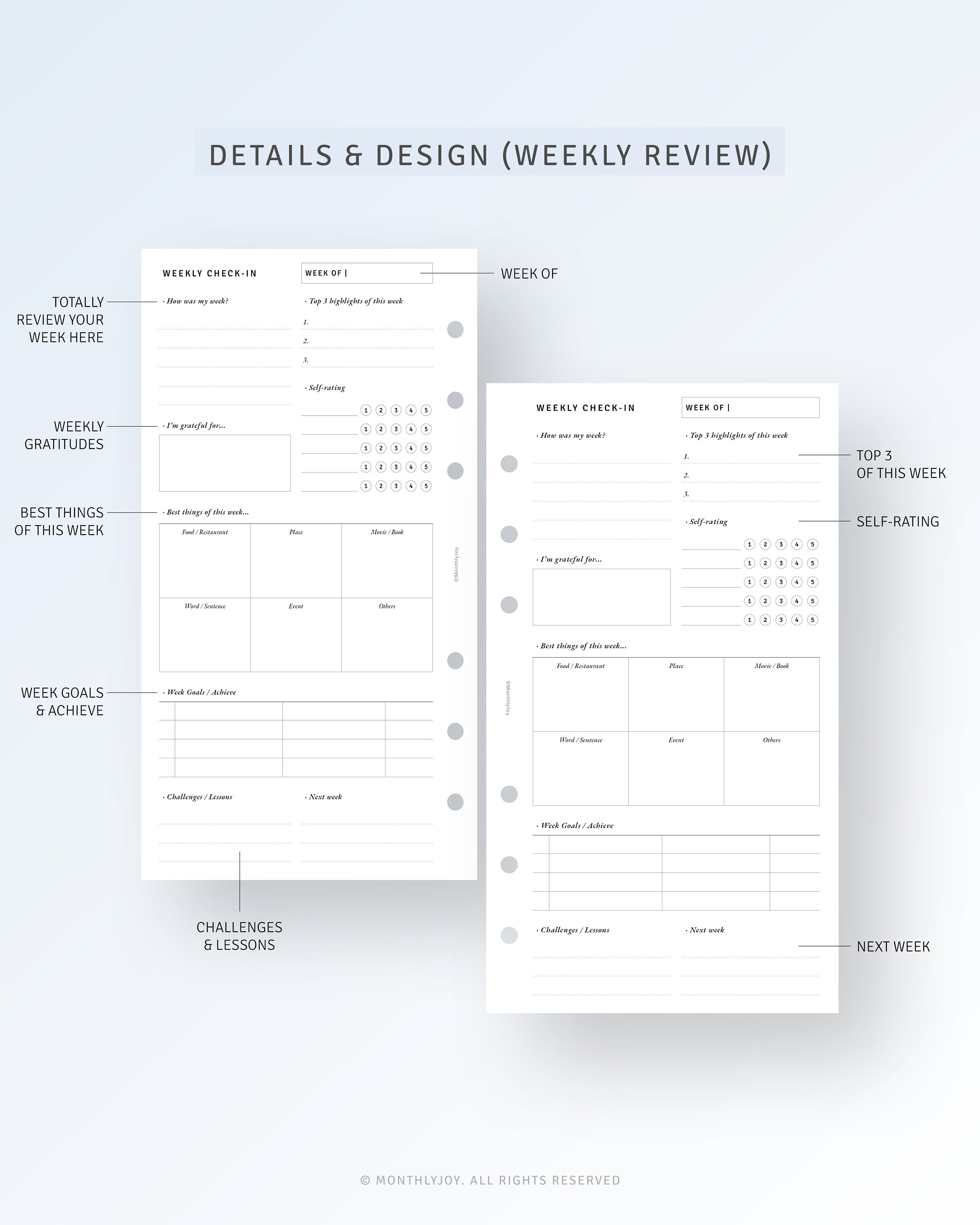 Weekly Reflection Daily Monthly Review Journal Printable Day Monthly ...