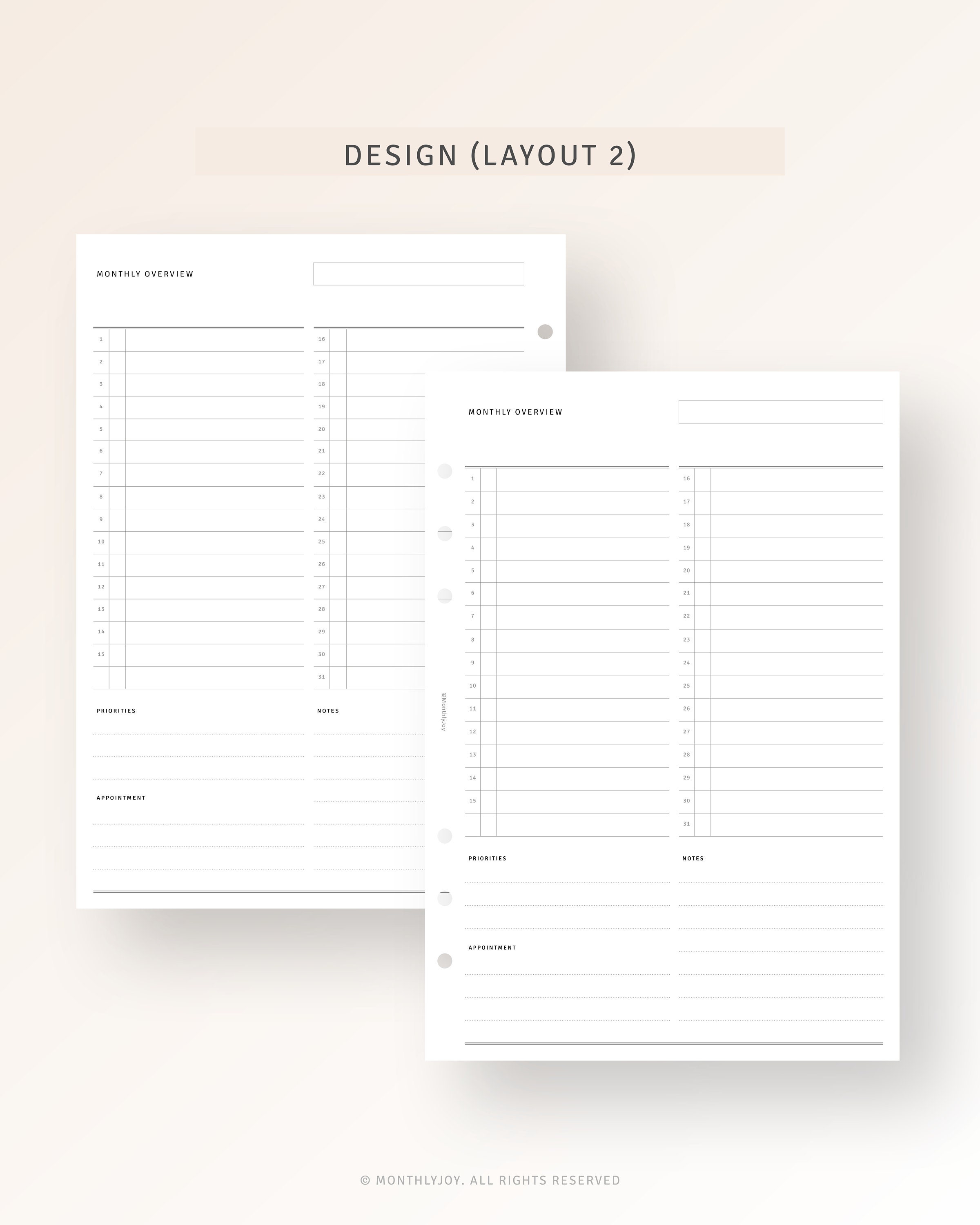 A5 Inserts Monthly Overview Printable Undated Monthly - Etsy
