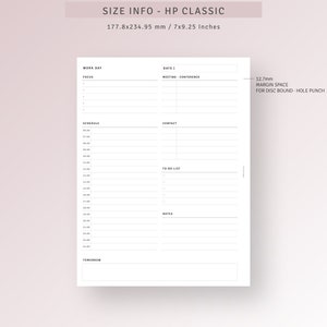 Daily Work Planner Printable HP Classic Inserts, Personal Schedule ...