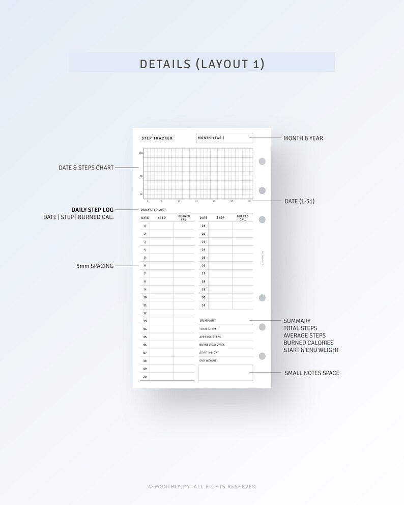 Walking Log Journal Printable Personal Size Inserts Step Log - Etsy