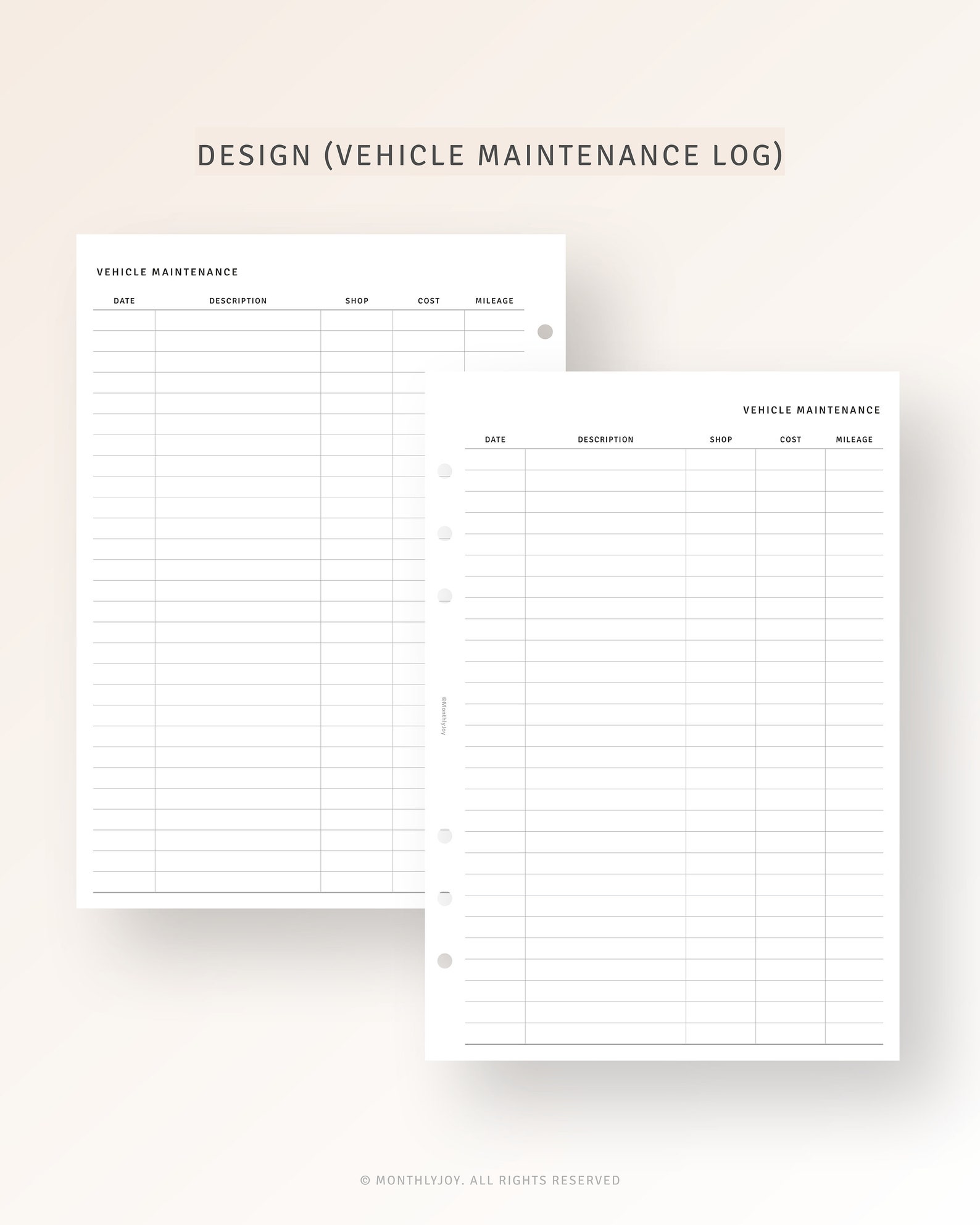 Car Maintenance Log A5 Ring Printable Vehicle Service Maintenance ...