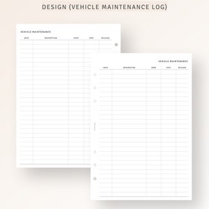 Car Maintenance Log A5 Ring Printable Vehicle Service Maintenance ...