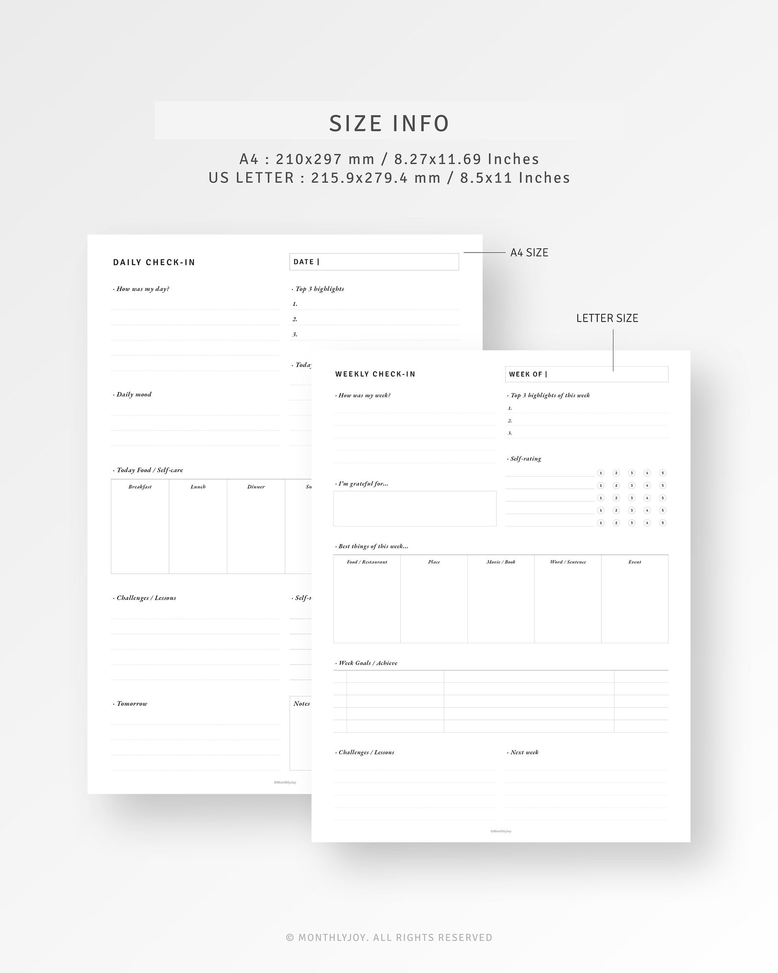 Daily Reflection Weekly Review A4, Letter Binder Printable Monthly ...