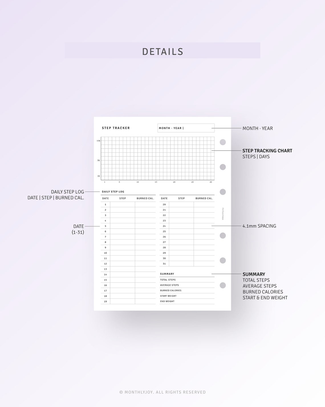 Step Tracker Printable A6 Ring Planner Inserts Daily Step Etsy