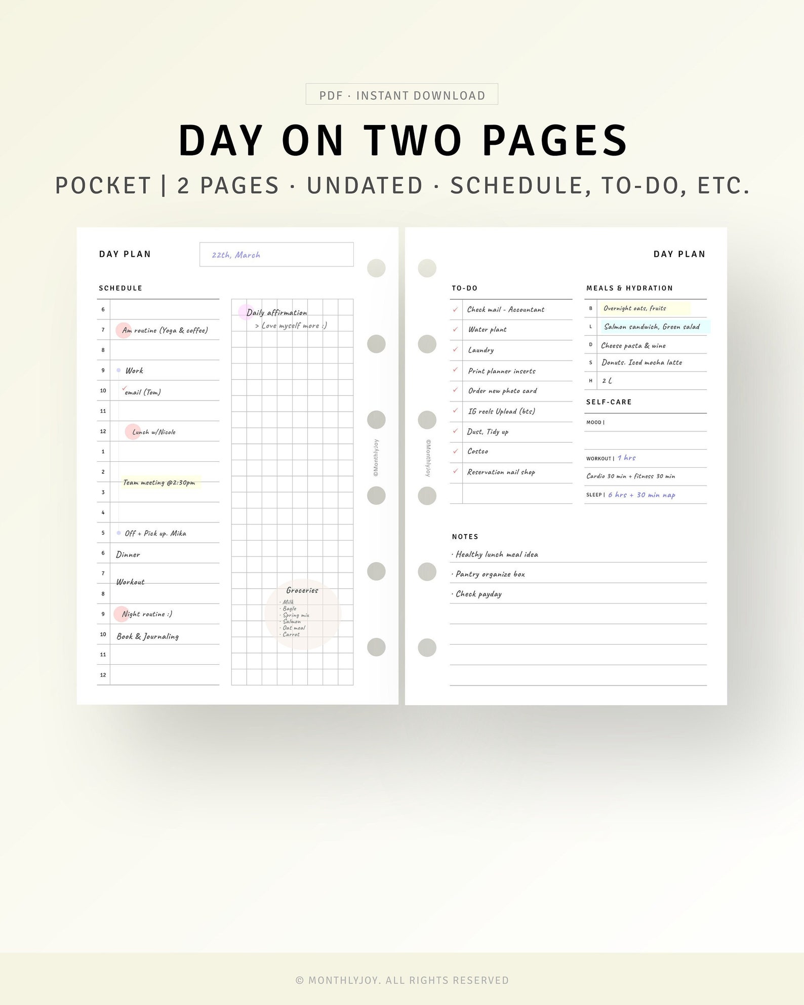 Daily Schedule Printable Template Pocket Size Inserts, Undated Daily ...
