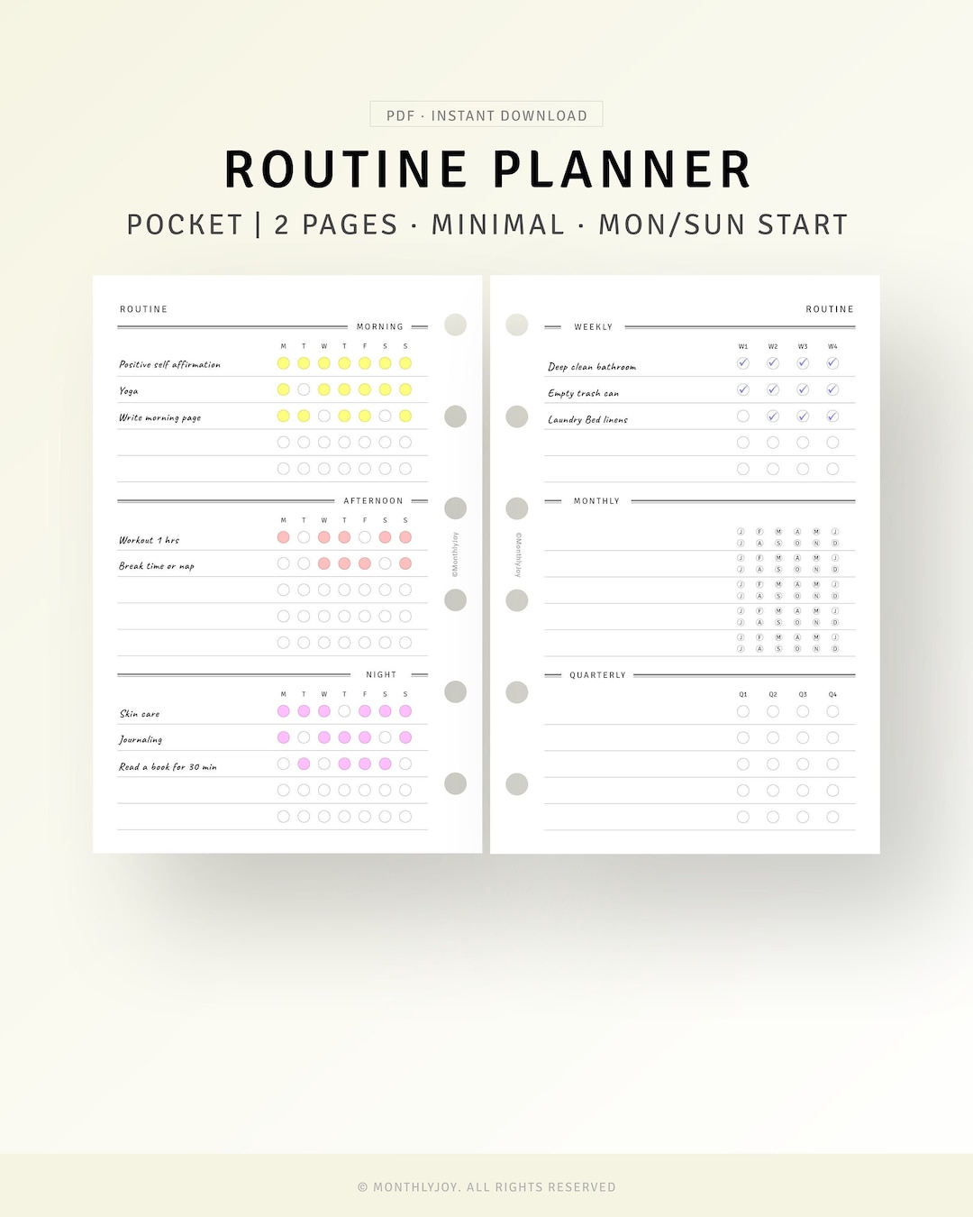 Routine Planner Printable Pocket Planner Inserts, Daily Morning Night ...