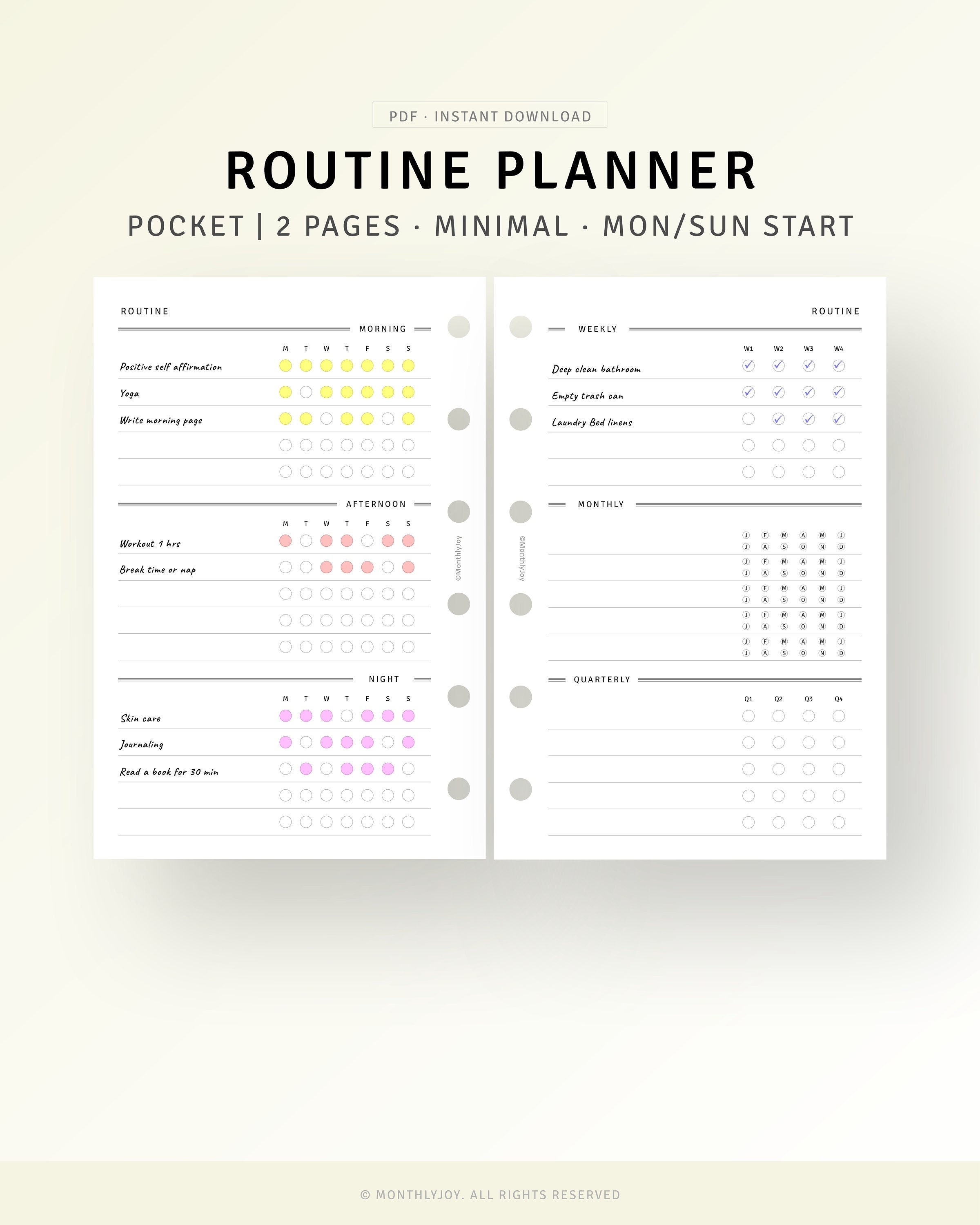 Routine Planner Printable Pocket Planner Inserts, Daily Morning Night ...
