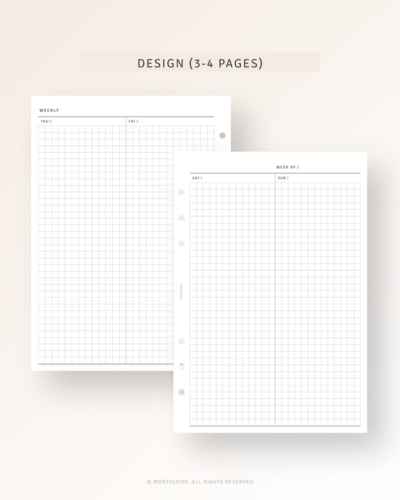A5 Inserts | Week on 4 Pages Printable Weekly Planner With Calendar ...