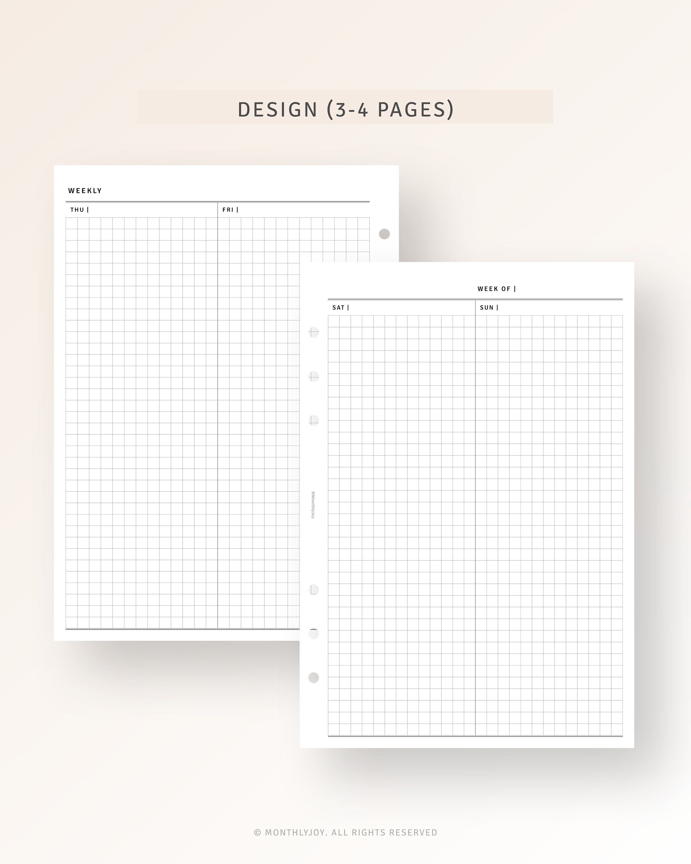 A5 Inserts | Week on 4 Pages Printable Weekly Planner With Calendar ...