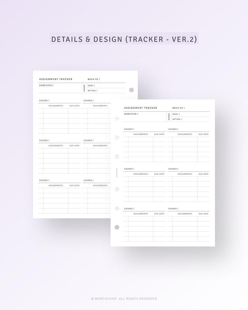 Assignment Tracker Printable A6 Ring Inserts, Student Planner Template ...