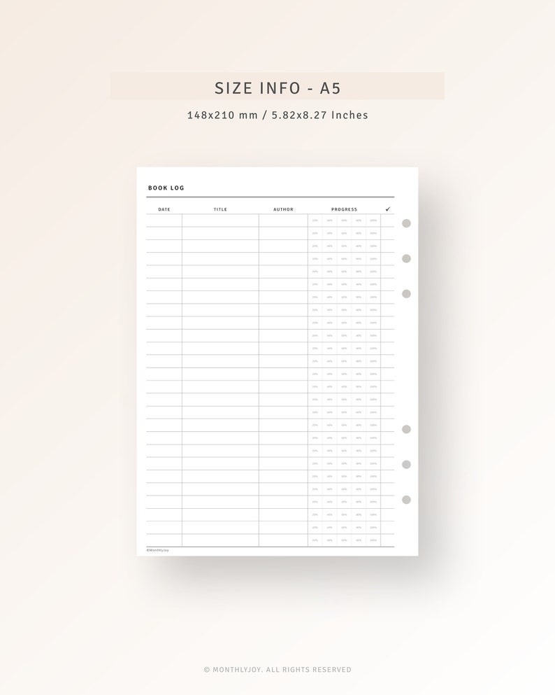 A5 Inserts Reading Journal Printable Book Log Reading Log | Etsy