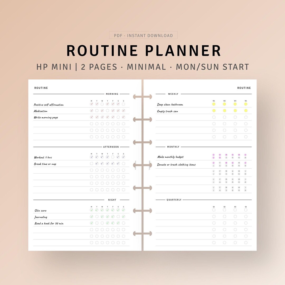 Routine Planner HP Mini Inserts Printable Morning Night Habit Tracker ...