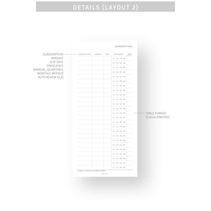 Subscription Tracker Hobonichi Weeks Inserts Printable Membership Bill Subscription Tracker Hobonichi Weeks Inserts Printable Membership Bill