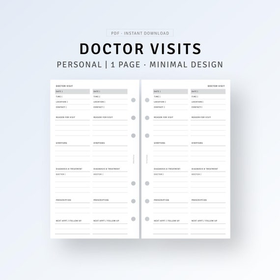 Personal, Doctor Visits Tracker Printable Hospital Medical Tracker, Doctor Appointments Planner Inserts, Wellness Health Care Tracker