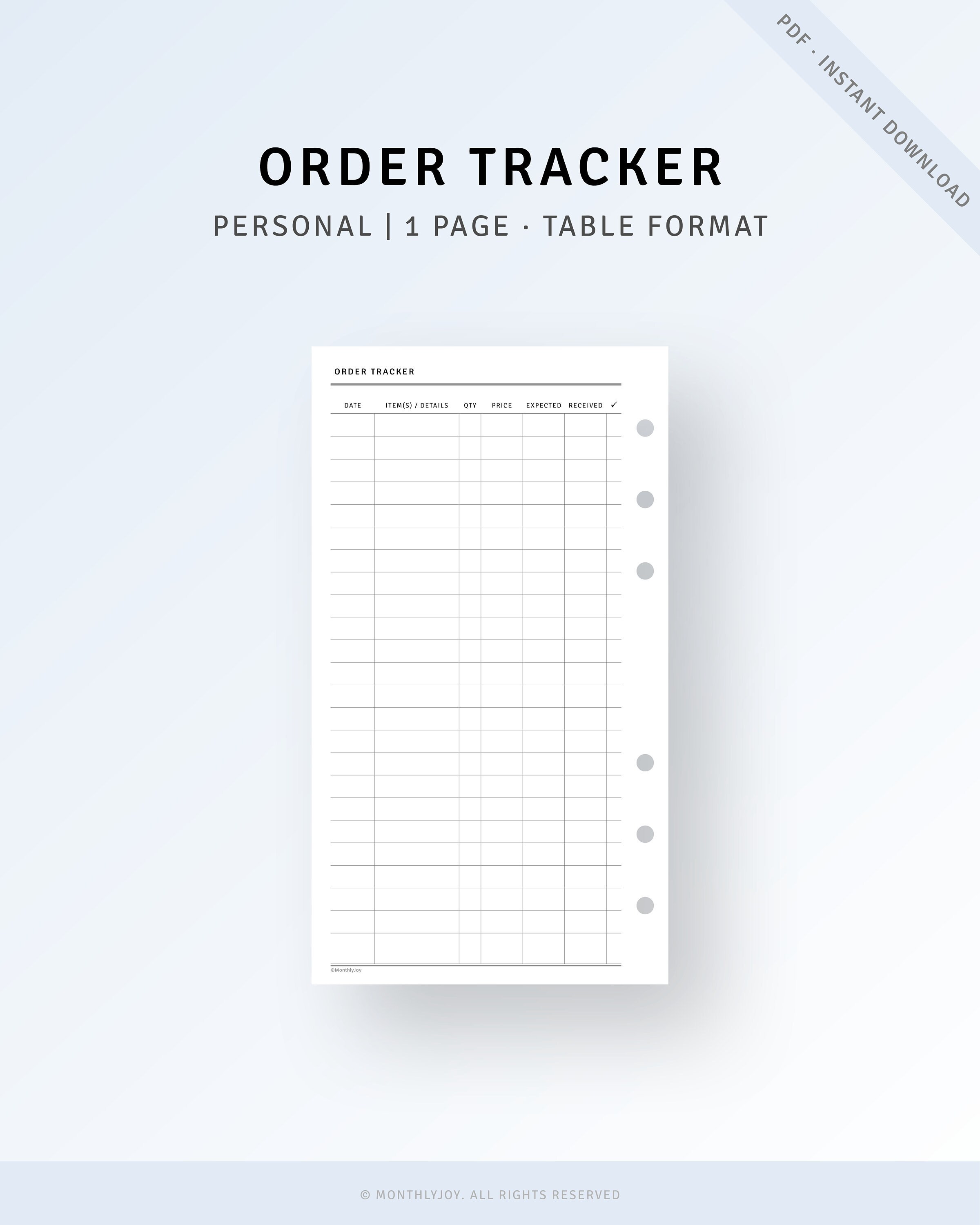 Order Tracker Personal Planner Inserts Printable Online Etsy