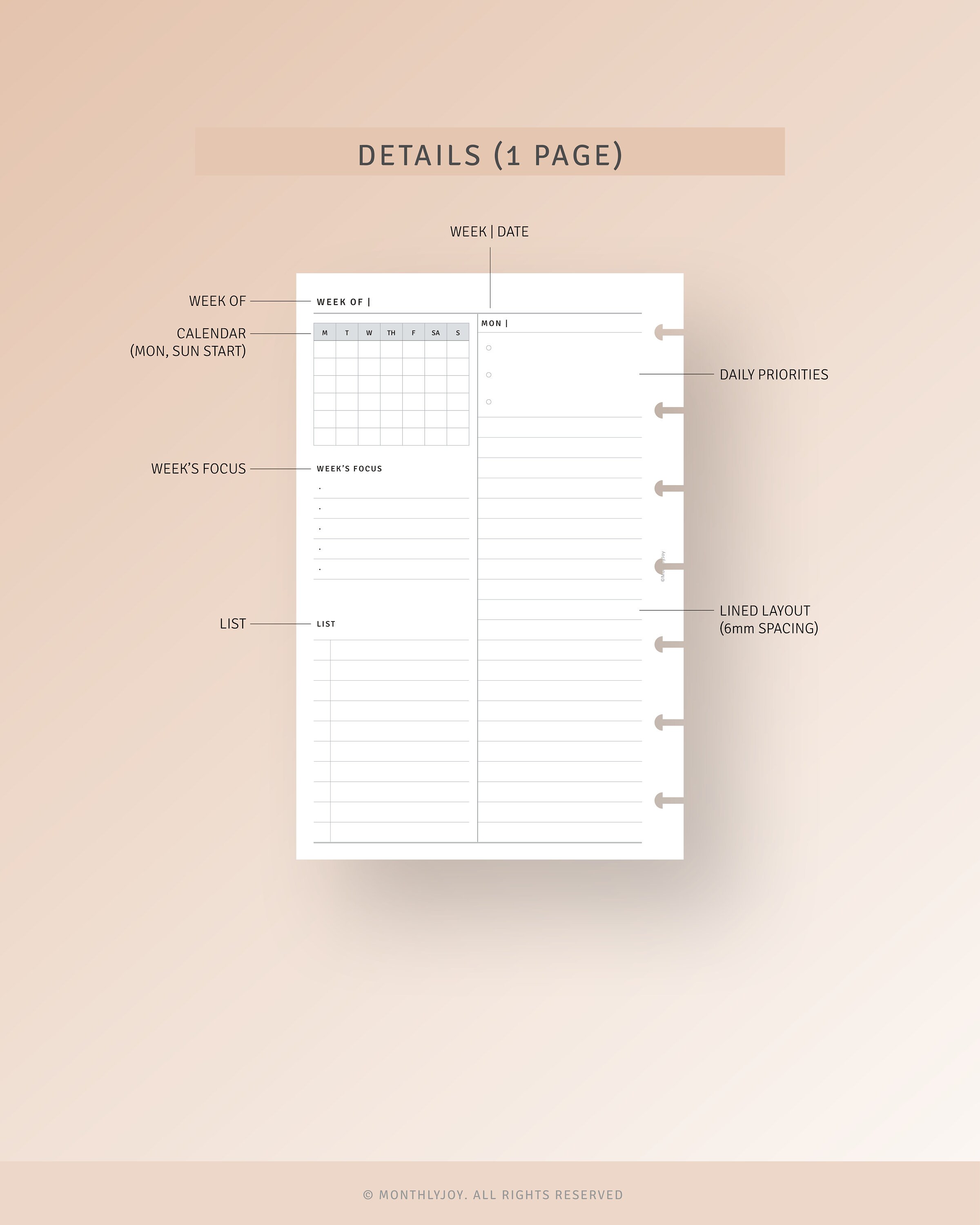 Week on 4 Pages Printable HP Mini Inserts, Undated Weekly Calendar ...