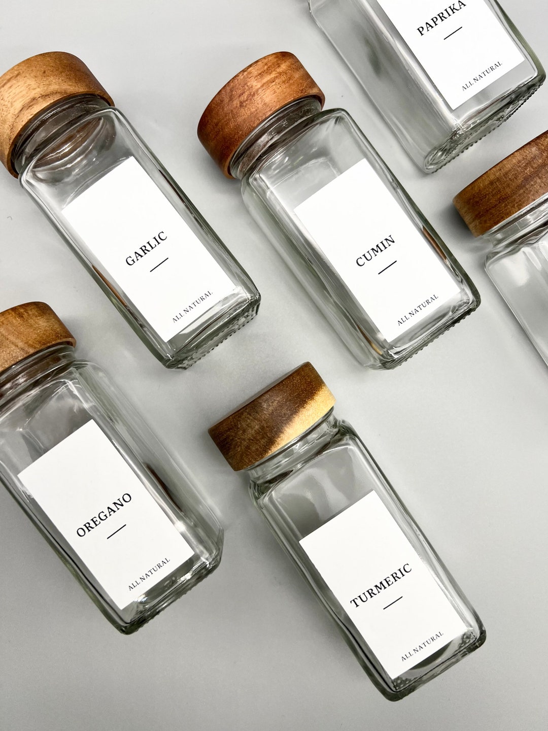 Acacia Wooden Lid Glass Spice Jars Storage Herbs Spices Kitchen Storage White Label Waterproof