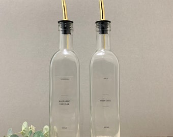 Personalised CLEAR LABEL Glass Oil Pourer Bottle Vinegar Olive Balsamic Pouring Dispenser Clear Label Cooking Kitchen Pouring Spout Sauces
