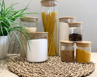 Bamboo Lid Glass Storage Jars Personalised Kitchen Storage Pantry Containers Herbs Spices Dried Food Jars labelled airtight tubs flour rice