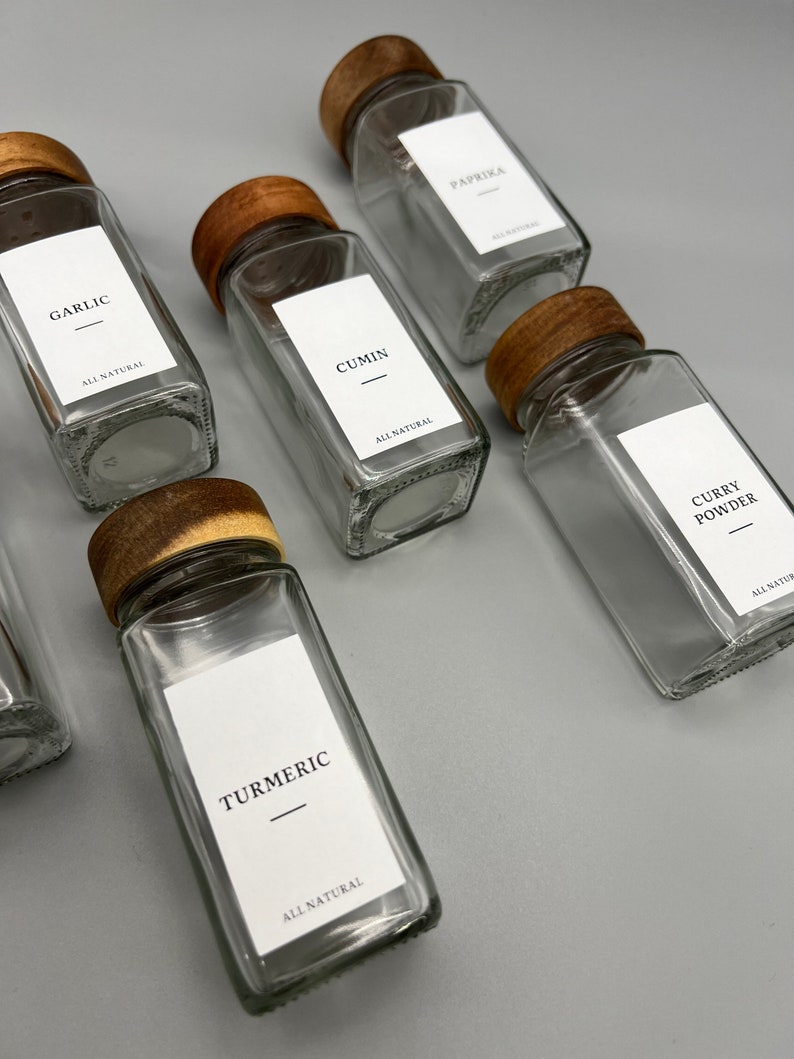 Acacia Wooden Lid Glass Spice Jars Storage Herbs Spices Etsy UK