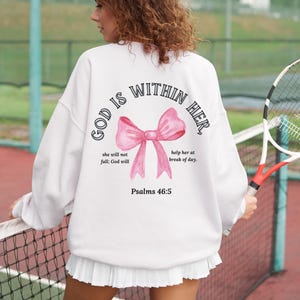 Inspirational Crewneck Sweatshirt with Bow Design, Cozy Gift for Women, Bible Verse Apparel, Christian Sweatshirt, Faith-based Clothing