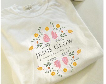 Jesus Glow Floral Graphic T-Shirt, Christian Faith Apparel