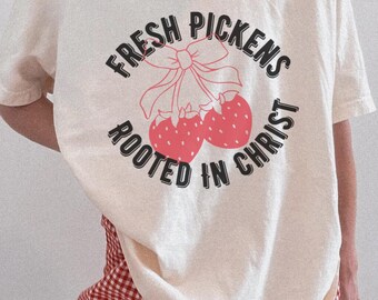 Fresh Pickens Strawberry T-Shirt, Christian Plant Lover Tee