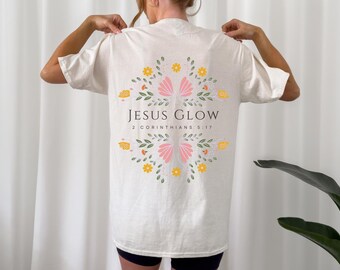 Jesus Glow Floral Graphic T-shirt, Christian Faith Tee