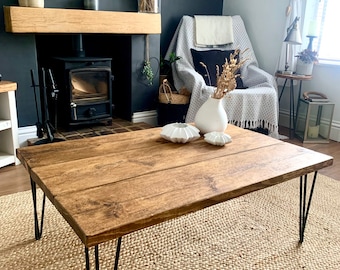 Farm house Rustic Hairpin Coffee Table. Hand Made. Industrial hairpin legs. Size selection available