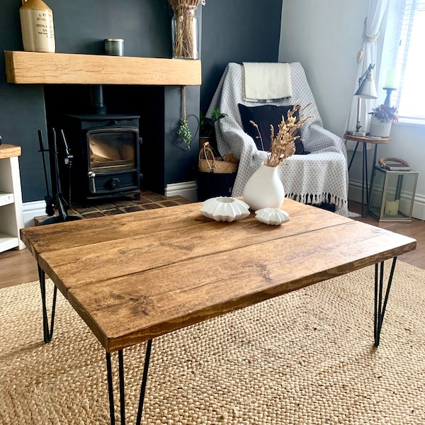 Farm house Rustic Hairpin Coffee Table. Hand Made. Industrial hairpin legs. Size selection available