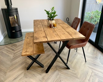 Dining Table. X-Frame Steel Legs . Industrial Style. Rustic. Scandinavian.