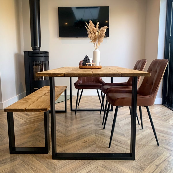 Dining Table. Square Frame Steel Legs . Industrial Style. Rustic. Scandinavian.