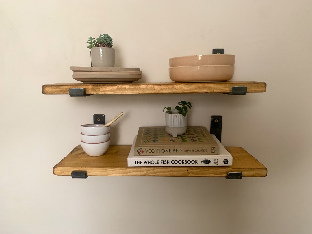 Rustic Shelf With Metal Lipped Brackets Etsy UK