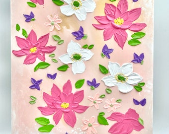Cheerful 3D Textured Floral Painting, Textured Flower Art, Modern Art