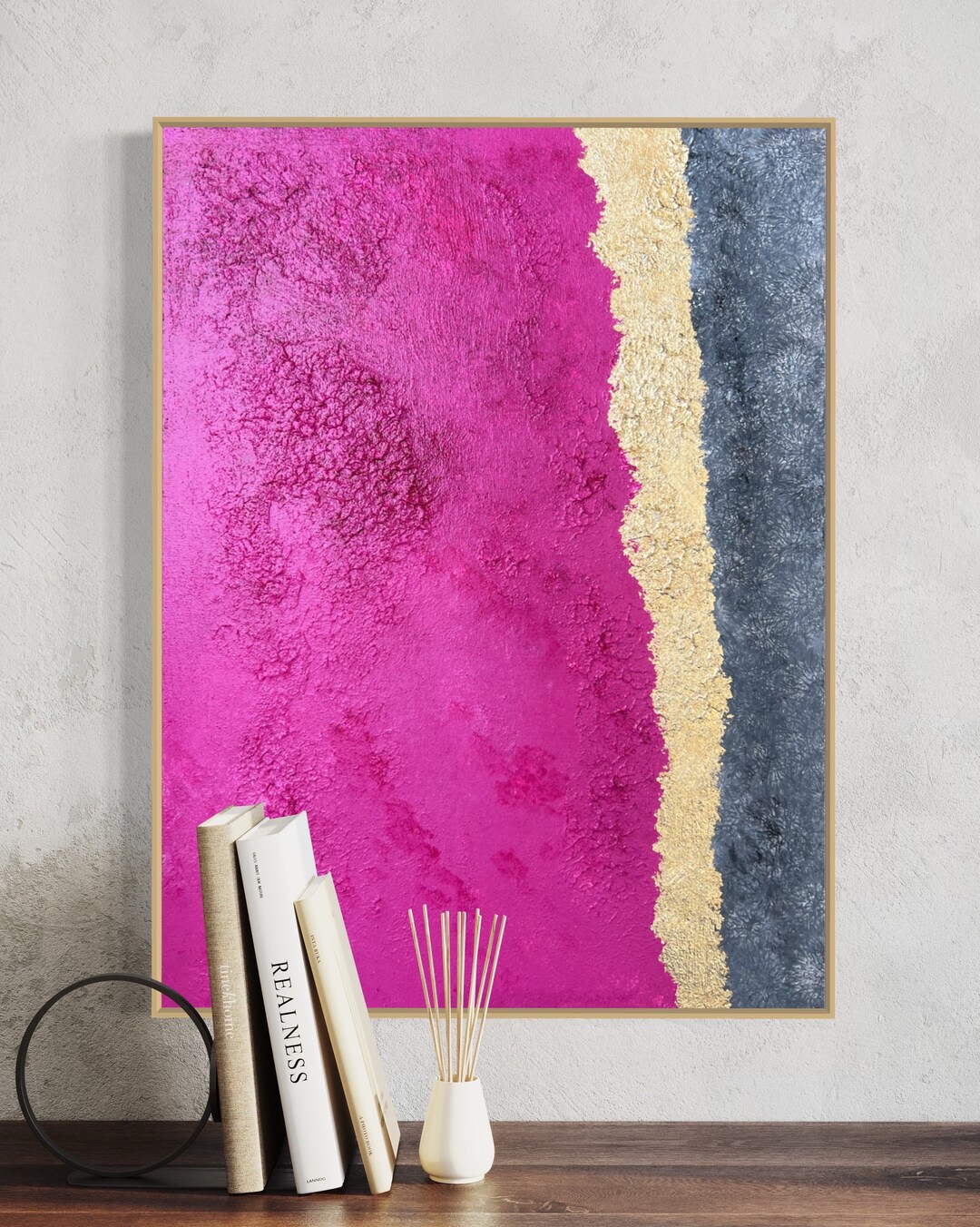 Pink & Gold Abstract Painting, Textured Contemporary Wall Art Etsy