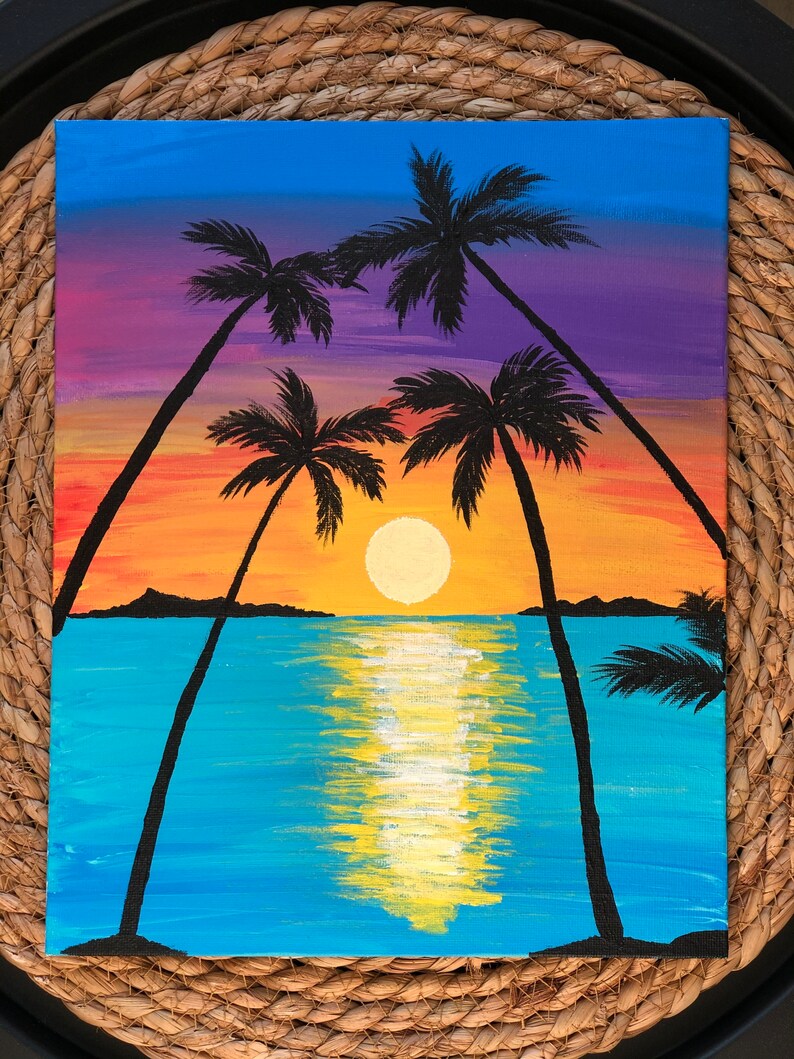 Sunset Acrylic Painting on Canvas Panel, Original Art Etsy