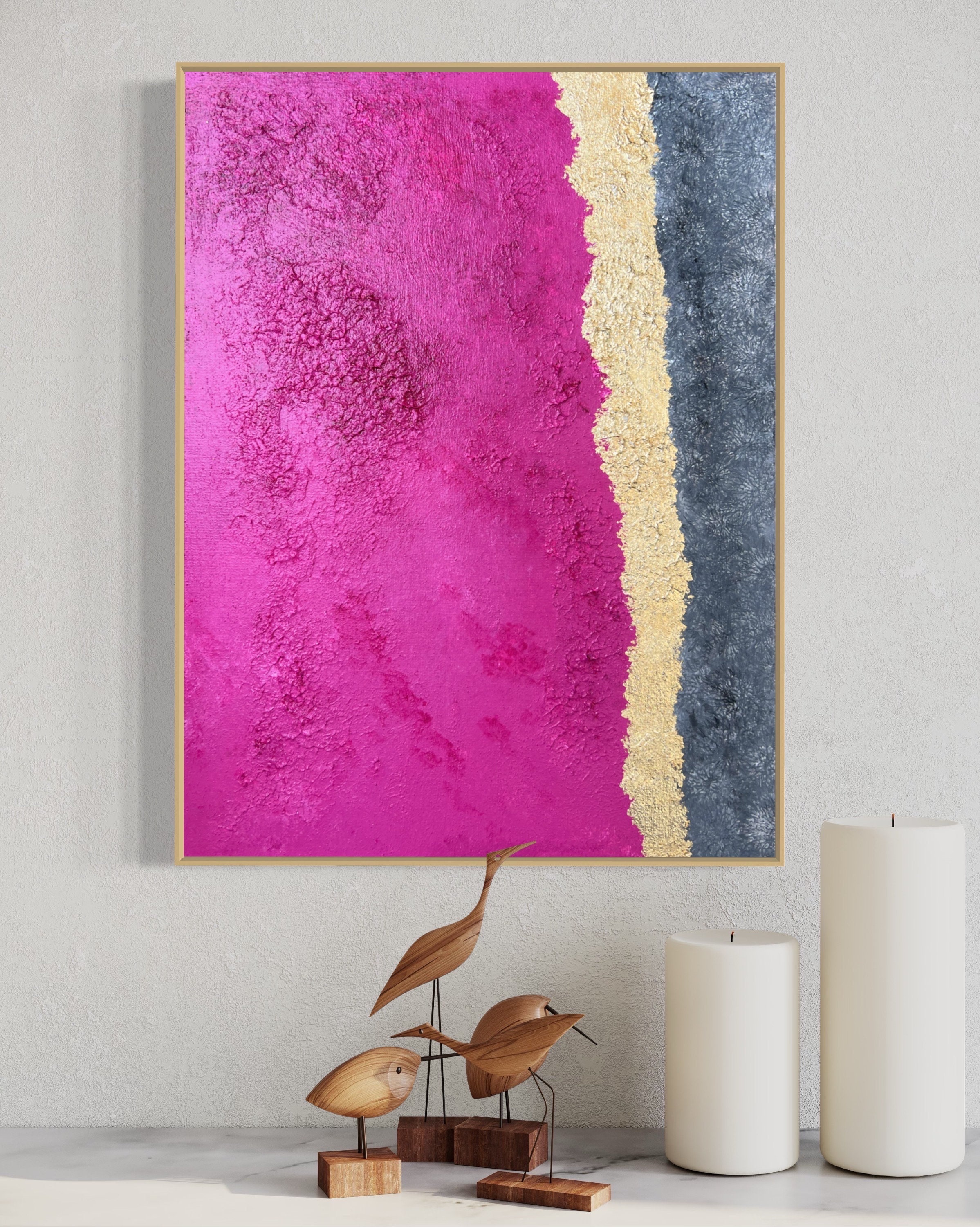 Pink & Gold Abstract Painting, Textured Contemporary Wall Art - Etsy