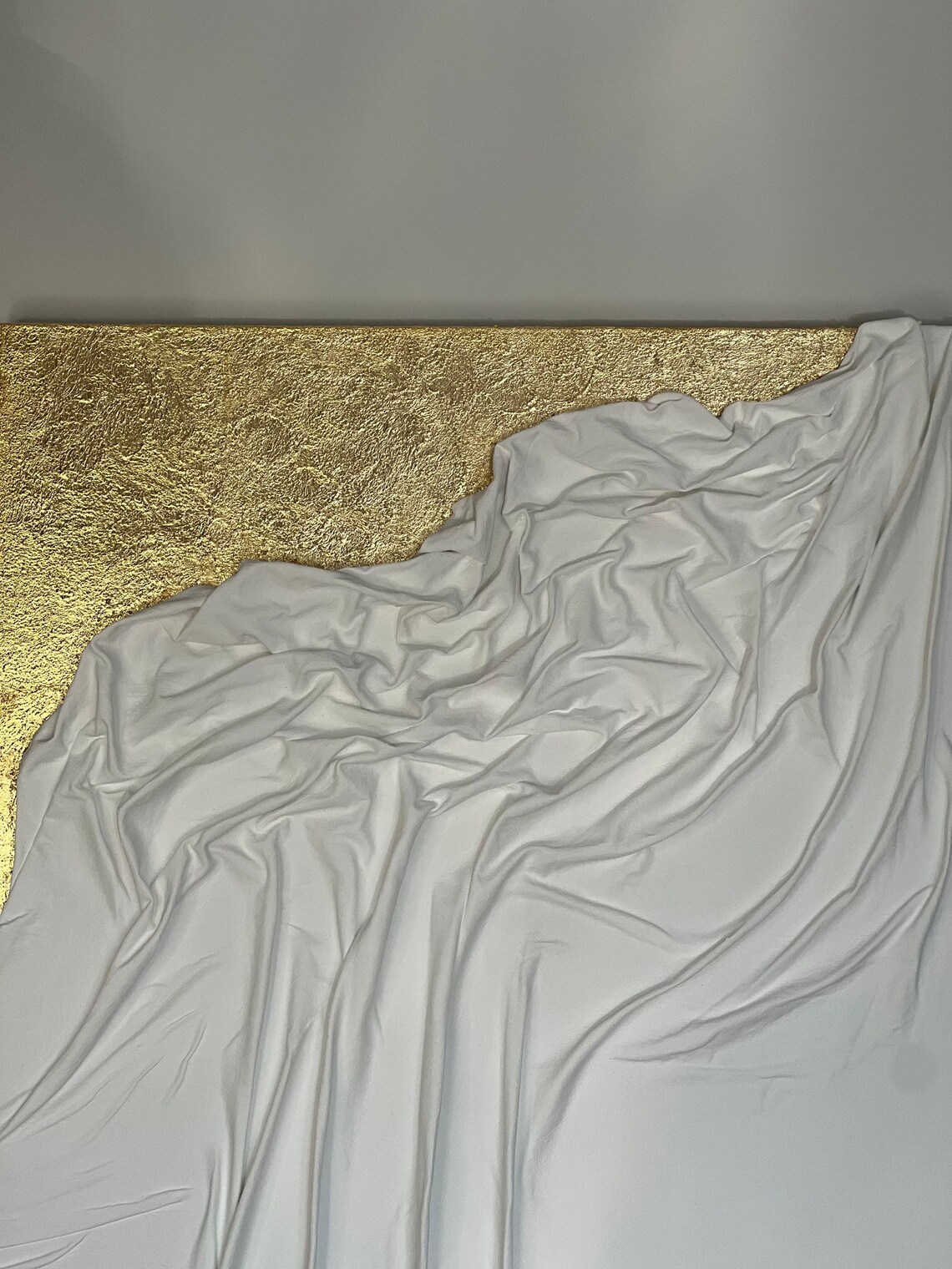 Large Fabric Textured Art on Canvas, White and Gold Textured Painting