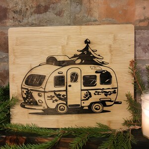Christmas Camper Engraved Bamboo Chopping Board | Holiday Cutting Board | Rustic Christmas Decor | Camper Gift | Festive Kitchen Board