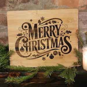 Merry Christmas Engraved Bamboo Chopping Board | Holiday Serving Board | Christmas Kitchen Gift | Eco-Friendly Festive Cutting Board