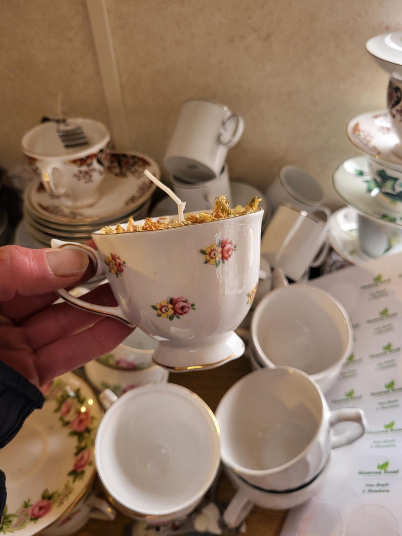 Handmade Teacup Candles | Natural Soy Wax | Various Scents | Upcycled Vintage Teacups | Eco-Friendly Gift image 4